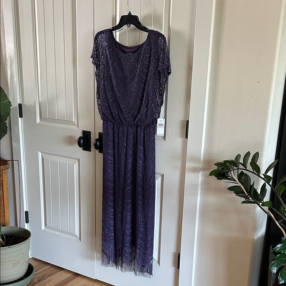 SLNY Elegant Purple Lace Midi Dress